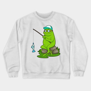 Frog as Fisher with Fishing rod & Fish Crewneck Sweatshirt